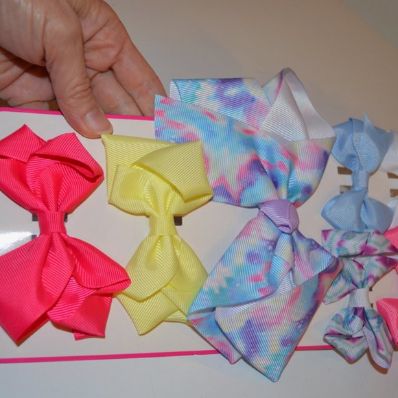 Buttons&Bows 7 Hair Clips Easter Colors Small Big Middle Sizes White-Blue-Yellow - Picture 5 of 6